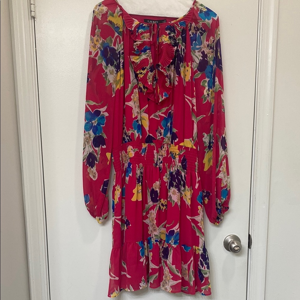 Lauren Ralph Lauren Red Floral Long Sleeve Dress